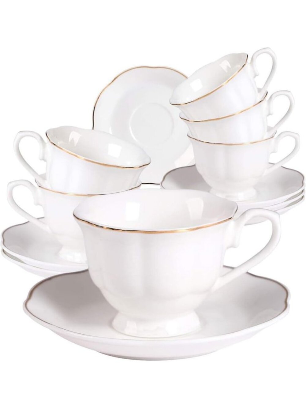 Elegant 12-Piece Fine Porcelain Tea Cup & Saucer Set - Perfect for Cappuccino